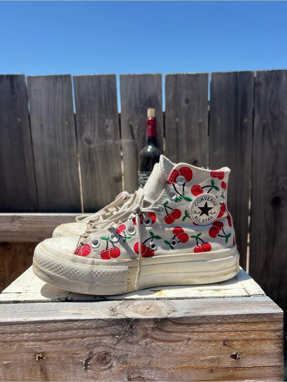 Converse Chuck Taylor All Star High Top Sneakers Cherry Print White Platform 6